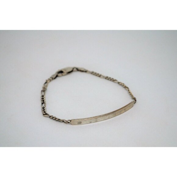 Engravable Bracelet Figaro Chain Blank Nameplate Customizable Sterling Silver - Picture 3 of 8
